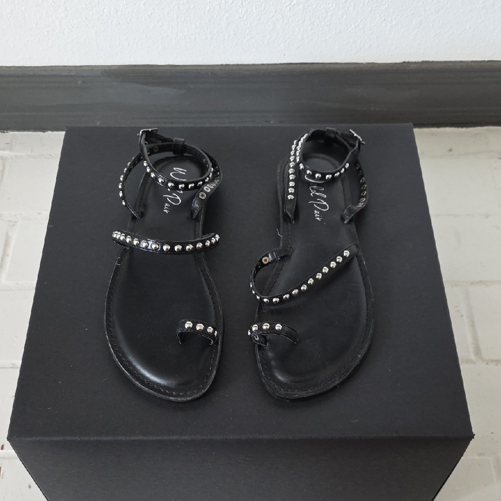 Wild Pair Black Studded Strappy Flat Sandals